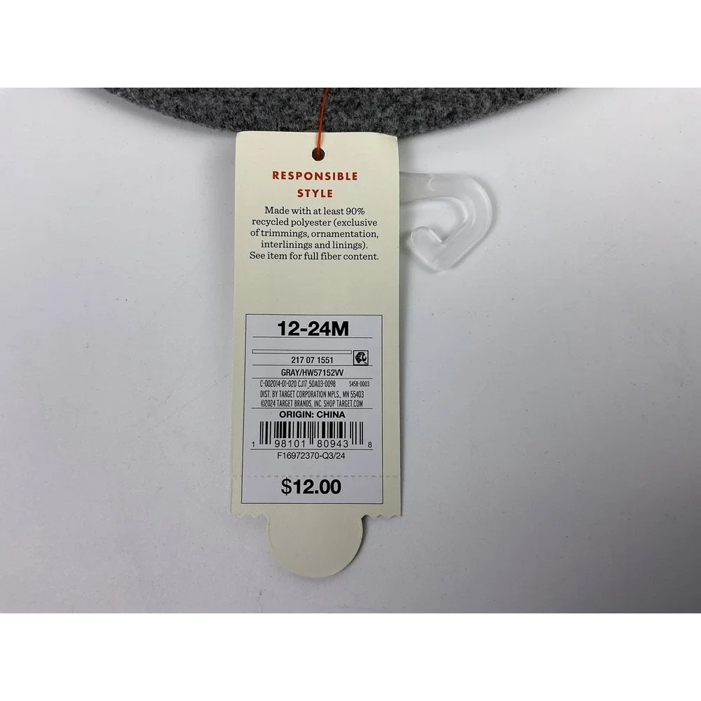Cat & Jack Toddler Gray Fedora Hat 12-24M Recycled Polyester‎ HW57152VW NEW